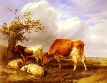 トーマス・シドニー・クーパー Painting - カンタベリー メドウズの農場の動物 牛のトーマス シドニー クーパー